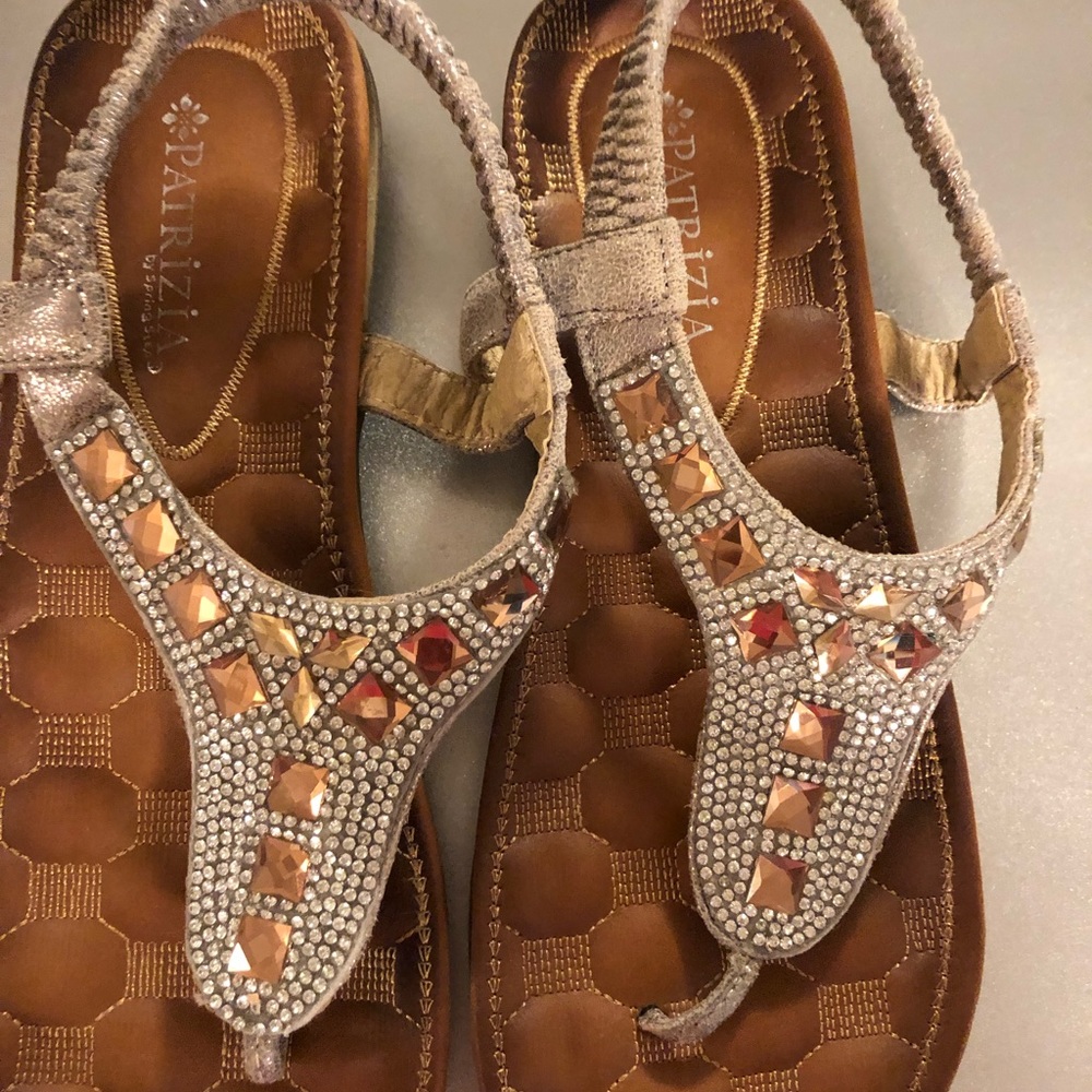 Leather sandals flat shoes crystals bling Slides - Picture 6 of 8